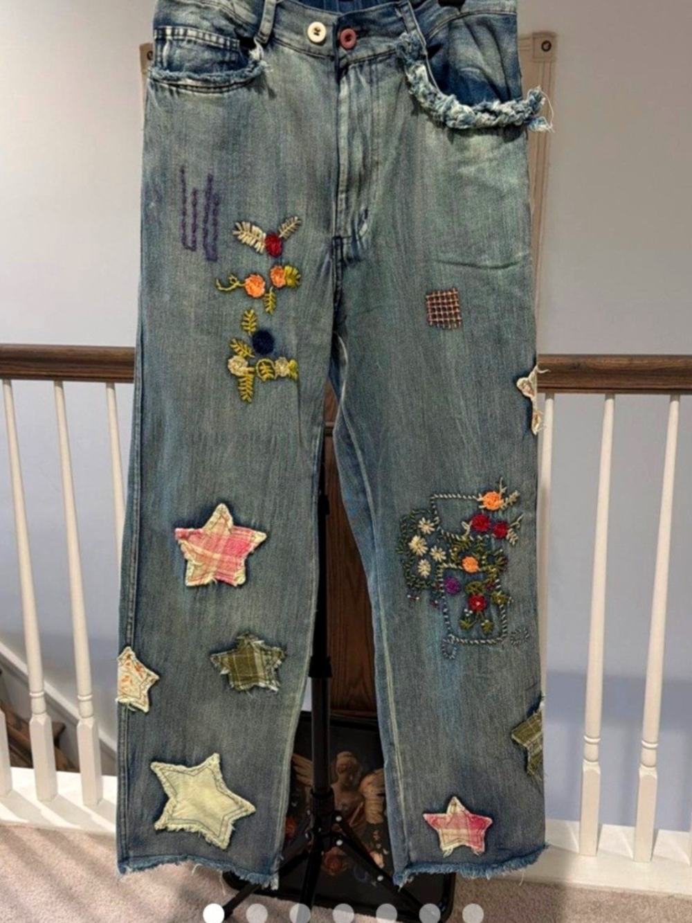 Blue Velvet Boho Embroidered Patchwork  Jeans - Picture 6 of 11